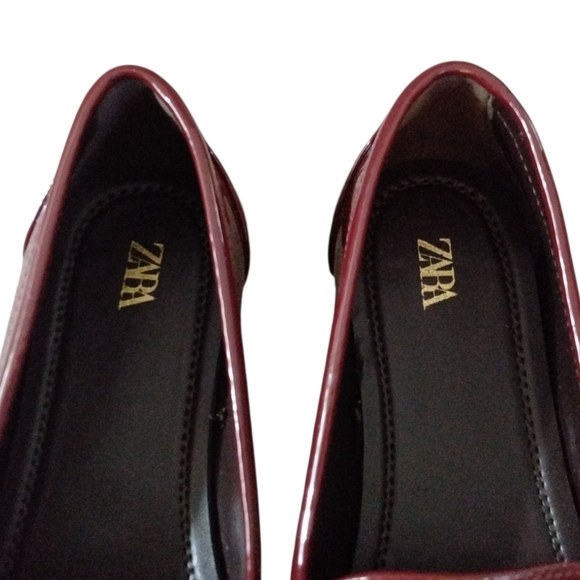 Zara Burgundy Patent Leather Loafers Size 6 - Picture 4 of 10